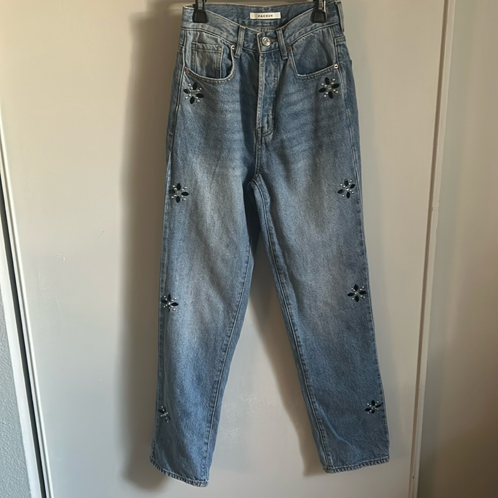 PacSun Eco Embellished Denim Dad Jean Size 24 in Indigo Blue Wash